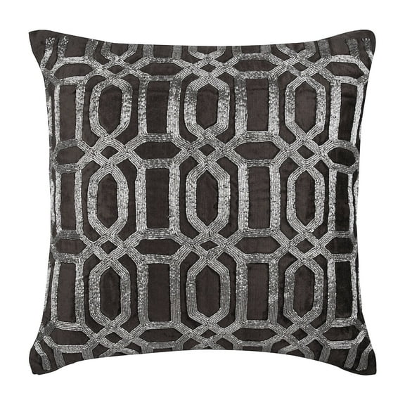 Cushion Covers, Charcoal Grey Decorative Throw Pillow Covers 16x16 inch (40x40 cm), Velvet Couch Throw&nbsp;Pillow Covers, Geometric, Lattice, Trellis, Beaded, Modern - Turkish Silver