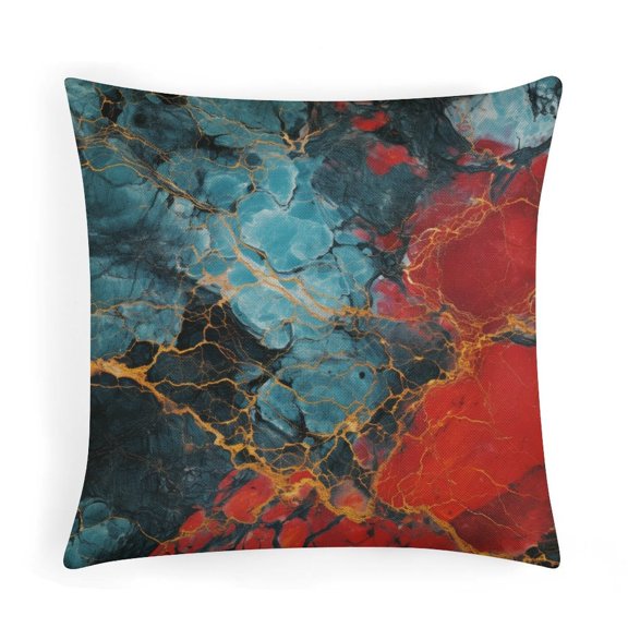Cushion Covers Cool Textured Of Red, Blue, Yellow, And Black Marble Decorative Throw Pillow Covers 16"x16" Cushion Case for Sofa Couch Abstract Ink Painting Couch Pillow