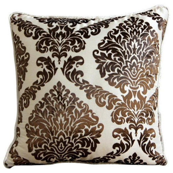 Cushion Covers For Couch, Brown Pillow Cases, Damask Pillow Cases, Pillow Covers 18x18 inch (45x45 cm), Square Burnout Velvet Pillows Cover, Floral Contemporary Pillow - Damask Brown