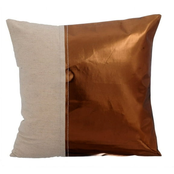 Cushion Covers For Couch, Decorative Copper Pillow Cover For Sofa 16x16 inch (40x40 cm), Faux Leather Couch Throw Pillow Covers, Patchwork, Metallic Leather - Better Half Copper
