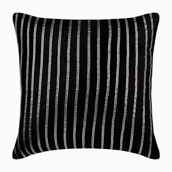 Cushion Covers For Couch, Decorative Pillow Covers 18x18 inch (45x45 cm) Black, Velvet Throw Pillow Covers, Handmade Pillow Covers, Striped Throw Pillow Covers - Bring Back Black