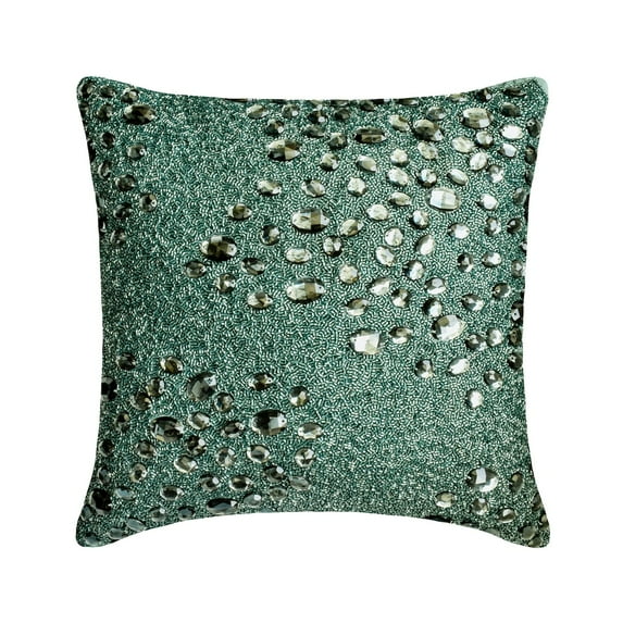 Cushion Covers For Couch, Green 20"x20" (50x50 cm) Sqaure Throw Pillows, Silk Crystal & Beaded Throw Pillows For Couch, Abstarct Pattern Modern Style - Peacock Jewel