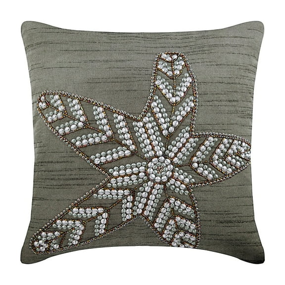 Cushion Covers For Couch, Grey Decorative Pillowcases 16x16 inch (40x40 cm), Silk Throw Pillows For Couch, Sea Creatures, Starfish, Sequins Embellished, Beach Style - Starry Light