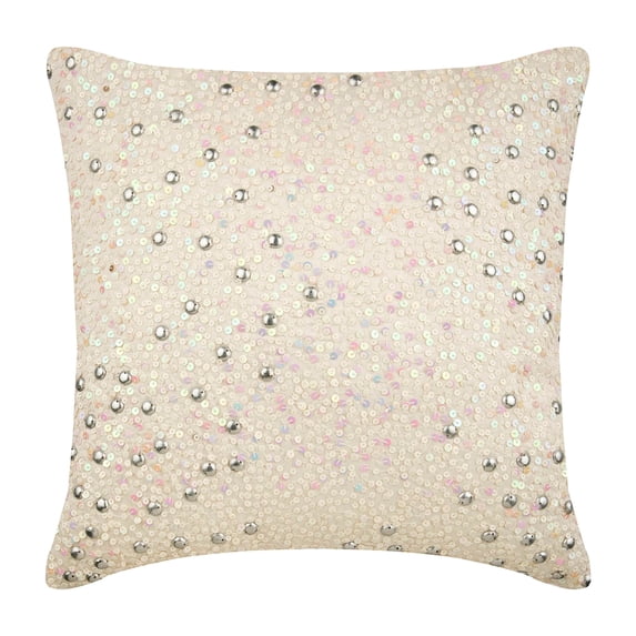 Cushion Covers For Couch, Ivory Designer Sofa Pillow Covers 16x16 inch (40x40 cm), Silk Throw Pillow Covers, Abstract, Circles, Dotted, 3D, Sequins Embellished - Wedding Veil
