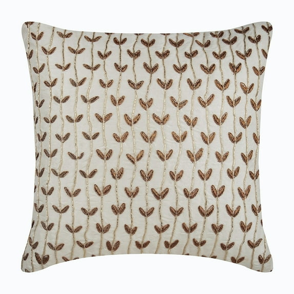 Cushion Covers For Couch, Ivory Gold Pillow Cover, 20x20 inch (50x50 cm) Silk Pillow Cover, Square Gold Zardosi Bead Embroidered Pillow Cover, Ivory Pillow Cover - Gold Stem Beauties