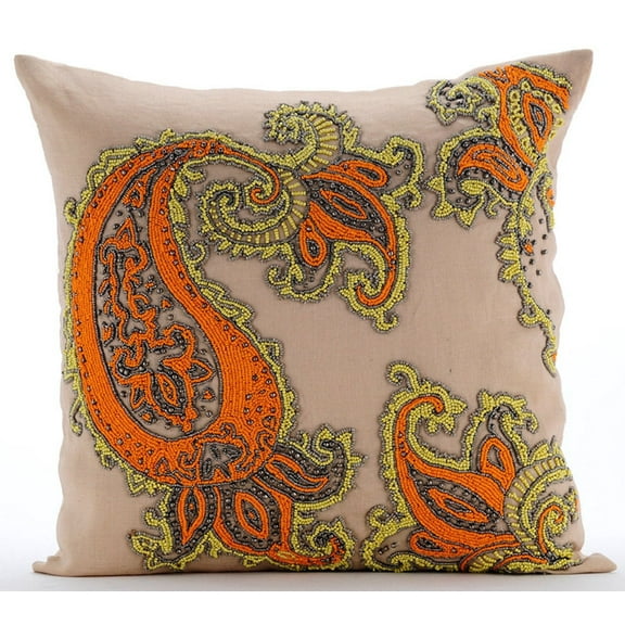 Cushion Covers For Couch, Multi Color Decorative Accent Throw Pillows 16x16 inch (40x40 cm), Linen Cushion Cover, Paisley, Contemporary Throw Pillow Covers - Joyful Paisley