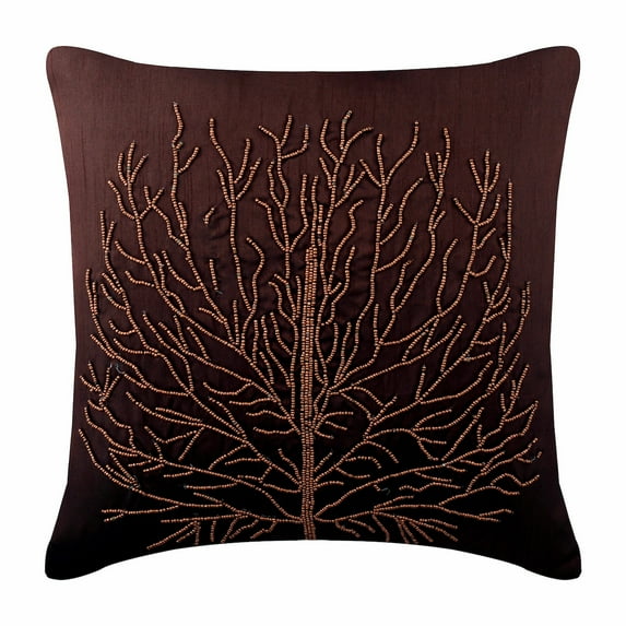 Cushion Covers For Couch, Pillow Covers 22x22 inch (55x55 cm), Brown Pillows Cover, Beaded Orange Tree Pillows Cover, Art Silk Square Pillowcases, Floral, Tropical Style - Woody Tree