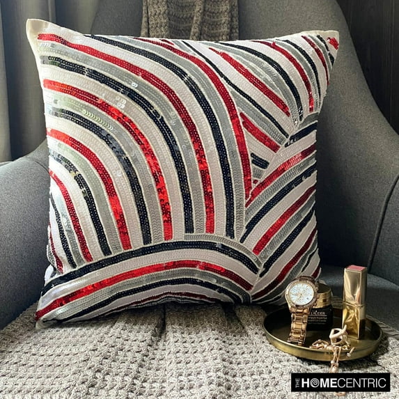 Cushion Covers For Couch, Red Decorative Zippered Pillow Covers 16x16 inch (40x40 cm), Silk Throw Pillow Covers, Abstract, Modern Pillow Cover For Sofa - Red N Black Streaks