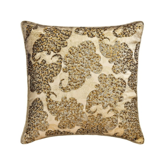 Cushion Covers, Decorative Gold 16"x16" (40x40 cm) Throw Pillow Covers, Jacquard Foil Sequins & Foil Throw Pillows For Sofa, Abstract Pattern Contemporary Style - Paisley Treasure