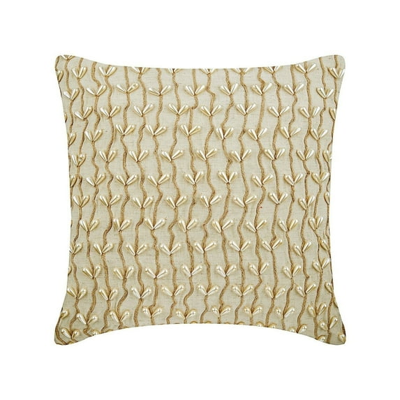 Cushion Covers, Decorative Pillow Cover, Decorative Pillow Cover 20x20 inch (50x50 cm) Beige, Cotton Throw Pillow Cover, Handmade Pillow Cover, Contemporary, Floral - Pearl Drops Ivy