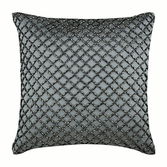 Cushion Covers, Decorative Pillow Covers 24x24 inch (60x60 cm) Grey, Silk Throw Pillow Covers, Handmade Pillow Covers, Geometric Pillow Cases, Modern Throw Pillow - Silver Checkered