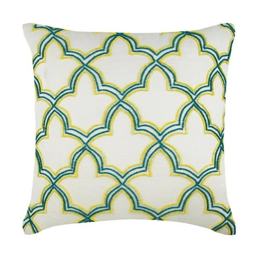 Cushion Covers For Couch, Ivory Designer Fabric Pillow Covers 16x16 inch (40x40 cm), Linen Throw Pillow Covers For Couch, Abstract, Trellis, Lattice, Beaded, Modern - Blue Sunset Taj