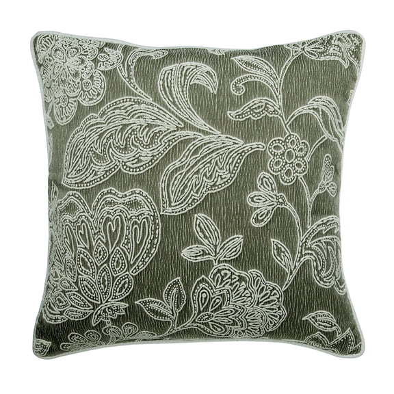 Cushion Covers, Grey 16"x16" (40x40 cm) Couch Pillow Cases, Jacquard Embroidery Zippered Pillow Covers, Nature & Floral Pattern Victorian Style - Vintage Tender