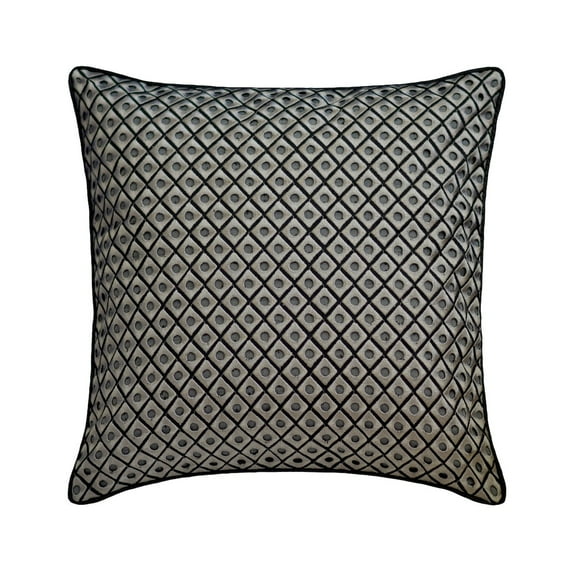 Cushion Covers, Grey & Black 22"x22" (55x55 cm) Throw Pillows, Silk Embroidered Throw Pillows For Couch, Polka Dot Pattern Contemporary Style - Grey Dots Boudoir