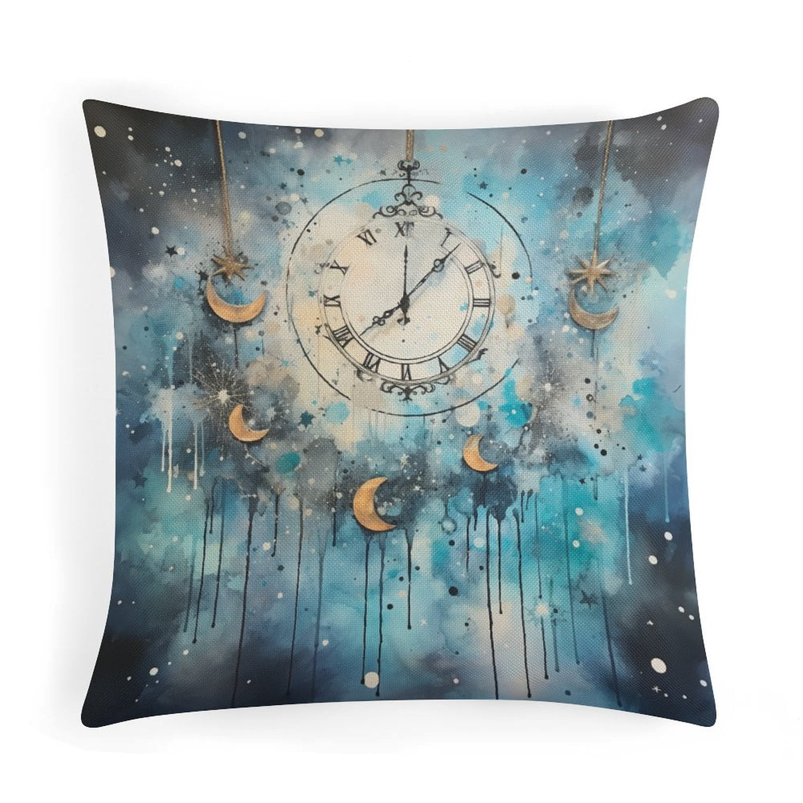Cushion Covers Moon Shaped Clock With Stars Farmhouse Pillow Covers ...