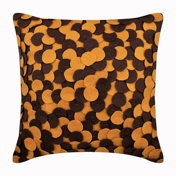 Cushion Covers, Mustard & Brown Decorative Pillow Covers 16x16 inch (40x40 cm), Felt Throw Pillows For Couch, Circles & Dots, Applique, Modern Accent - Chocolate & Mustard Spots