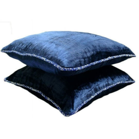 Cushion Covers, Navy Blue Throw Pillows Cover Couch, Solid Color Beaded Cord Pillows Cover, 20x20 inch (50x50 cm) Solid Contemporary Throw Pillow Cover, Velvet - Navy Shimmer