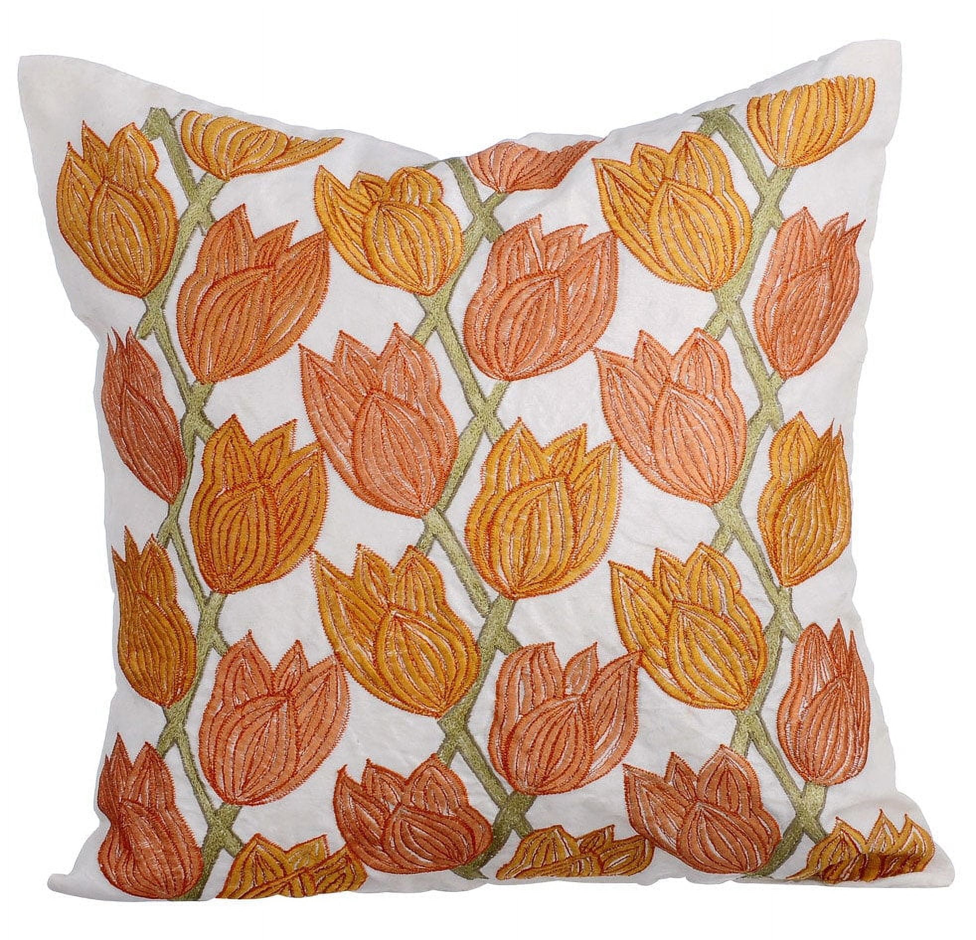 Cushion Covers, Pillow Covers, Decorative Pillow Covers 12x12 inch (30x30 cm) Orange, Cotton Throw Pillow Covers, Handmade Pillow Covers, Contemporary, Floral - Tulip Sway