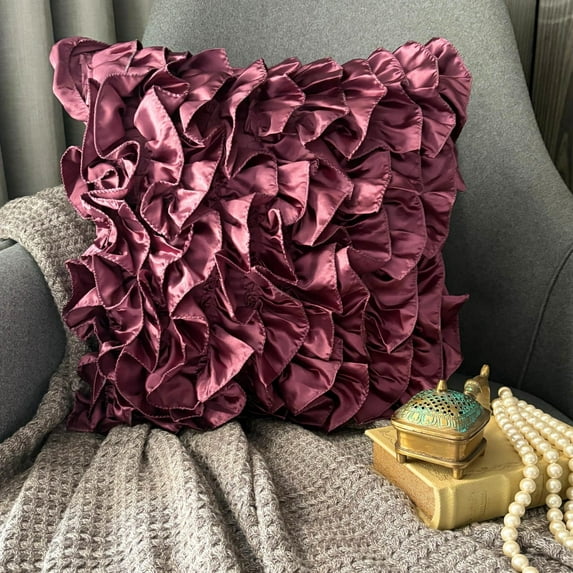 Cushion Covers, Purple Accent Pillows, Vintage Style Ruffles Shabby Chic Pillows Cover, 20x20 inch (50x50 cm) Pillow Covers, Solid Cushion Covers, Square Satin - Vintage Vines