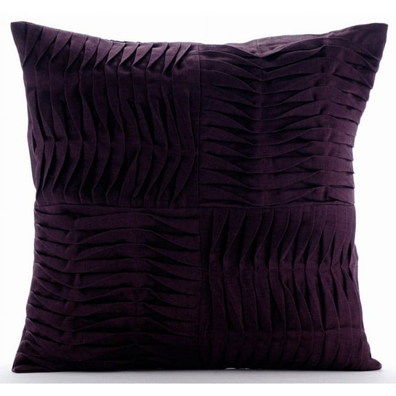 Cushion Covers, Purple Throw Pillow Cover, Textured Pintucks Solid Pillow Cover, 18x18 inch (45x45 cm) Throw Pillow Cover, Square Cotton Linen Pillow Cover, Patchwork - Purple Pleats