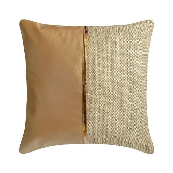 Cushion Covers, Rose Gold 22"x22" (55x55 cm) Throw Pillows, Faux Leather & Jute Jute Textured & Metallic Tape Throw Pillows For Couch, Solid Color Pattern Modern - Rose Gold Jute