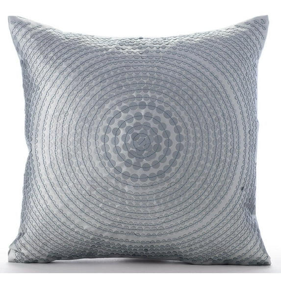 Cushion Covers, Silver Pillow Covers 16x16 inch (40x40 cm), Faux Leather Throw Pillows For Couch, Circles & Dots, Metallic Leather, Dotted, Sequins Embellished, Modern - Around Silver