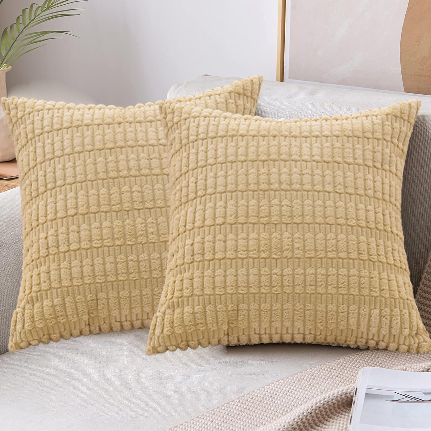 Cushion Covers SuperSoft Striped Velvet 2Pack Corduroy Home Decorative Pillow Cover For Sofa