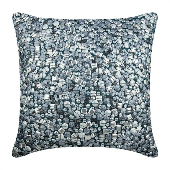 Cushion Covers, Teal Blue Shams, 3D Metallic Sequins Abstract Glitter Pillow Sham, 24x24 inch (60x60 cm) Pillow Shams, Square Silk Pillow Shams, Modern - Antique Silver Treasure