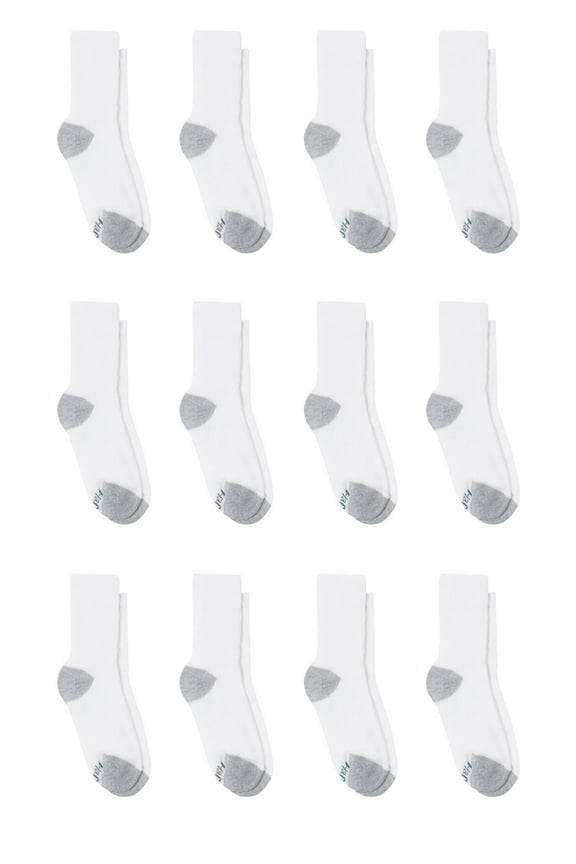 Crew Socks Pack, 12 Pairs, Double Tough Moisture-Wicking Boys' Socks, White