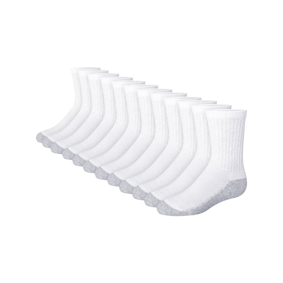 Hanes Double Tough Boys' Cushion Crew Socks, 12-Pairs White S