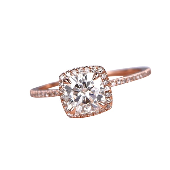 Cushion Cut 1.50 Carat Halo Moissanite and Diamond Wedding Ring in Rose Gold