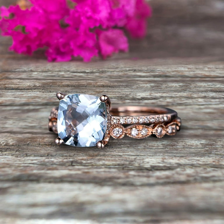 Cushion Cut Carat Aquamarine Engagement Ring with Unique