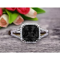 Cushion Cut 10k White Gold 2.30 Carat Black Diamond Moissanite Engagement Ring Anniversary Ring HALO