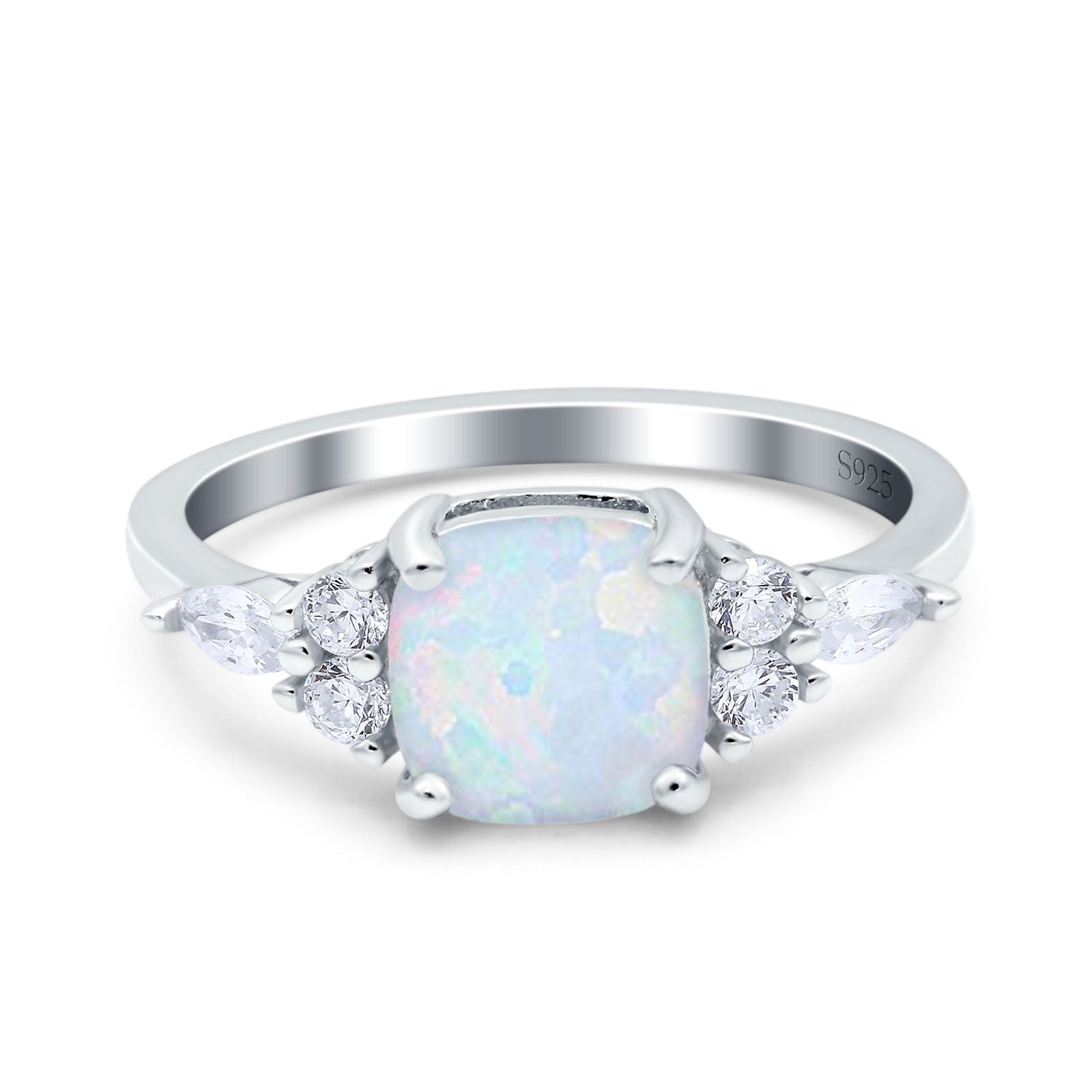 Cushion Cut Art Deco Ring Lab Created White Opal 925 Sterling Silver ...