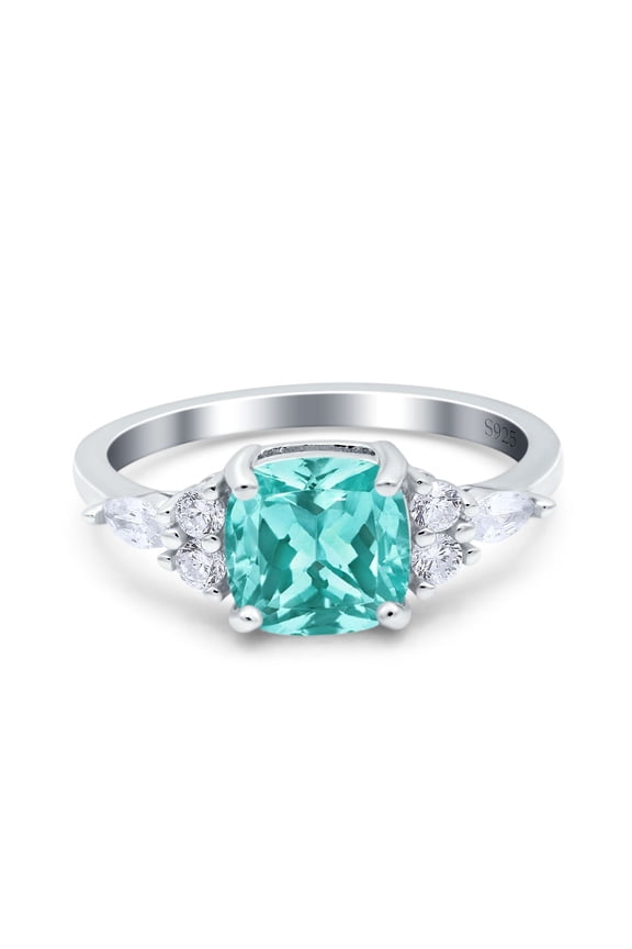 Cushion Cut Art Deco Ring Paraiba Tourmaline CZ 925 Sterling Silver Size 10