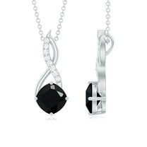 Rosec Jewels Natural Black Onyx Infinity Pendant Necklace with Moissanite (8 mm Cushion Cut Onyx, AAA Quality) - Ready to Gift, 925 Sterling Silver