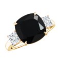 thumbnail image 1 of Rosec Jewels Cushion Cut Black Spinel Statement Ring with Moissanite - 10 mm - AAA Quality, 14K Yellow Gold, US 11.00, 1 of 9