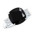 thumbnail image 1 of Rosec Jewels Cushion Cut Black Spinel Statement Ring with Moissanite - 2 Ct - AAA Quality - with Jewelry Box, 925 Sterling Silver, US 4.00, 1 of 9