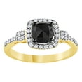 thumbnail image 1 of AFFY Cushion Cut Black & White Natural Diamond Halo Ring In 14K Solid Yellow Gold, 1 of 1