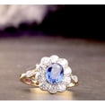 thumbnail image 1 of Cushion Cut Blue Sapphire Engagement Ring, Cluster Halo Diamond Ring, 2.1 Ct Simulated Diamond, 14K Yellow Gold Plated, Floral Design Promise Ring For Her, 1 of 5