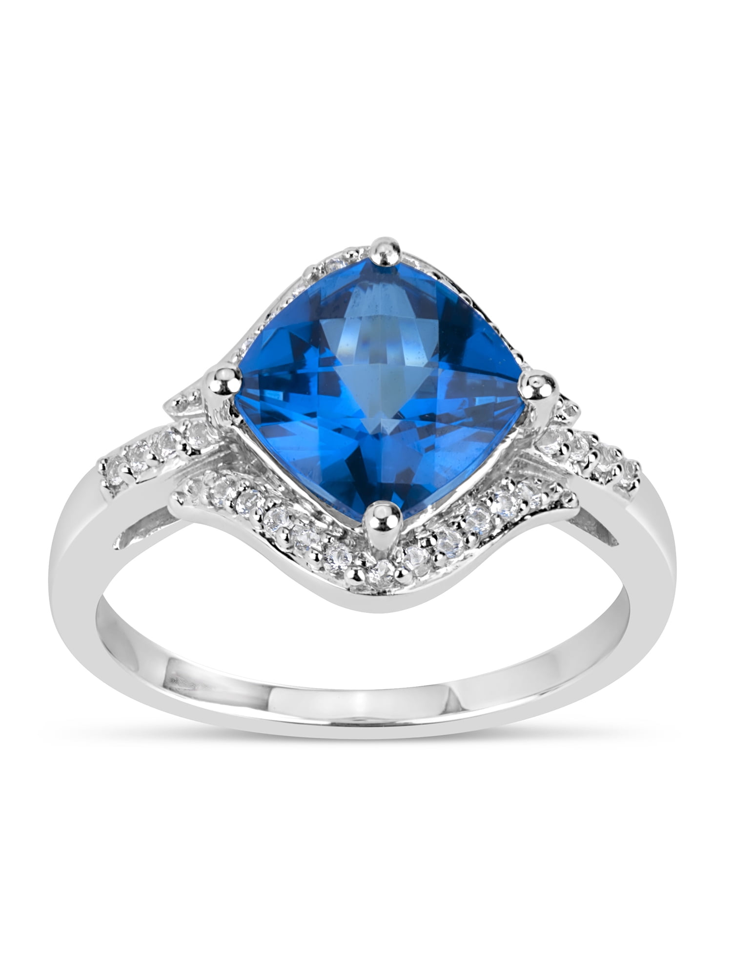 Cushion Cut Blue and White Topaz Ring in Sterling Silver