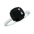 thumbnail image 1 of Rosec Jewels Cushion Cut Created Black Diamond Solitaire Ring with Diamond for Women (8 mm), 14K White Gold, US 12.00, 1 of 9