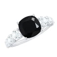 thumbnail image 1 of Cushion Cut Created Black Diamond Solitaire Ring with Moissanite for Women, 925 Sterling Silver, US 7.00, 1 of 8