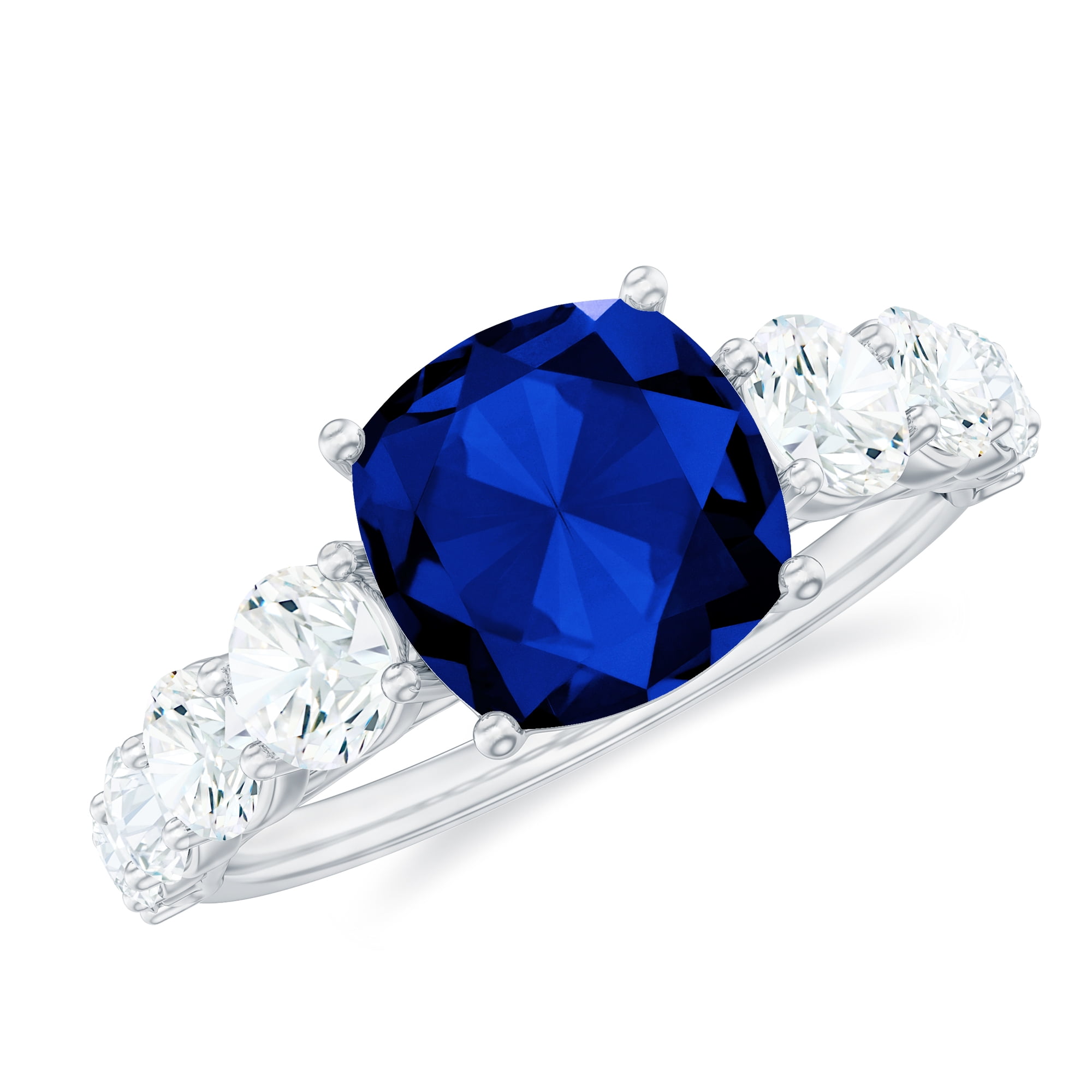 Cushion cut diamond shop with sapphire side stones