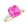 thumbnail image 1 of Rosec Jewels Cushion Cut Created Pink Sapphire Solitaire Ring with Diamond - 8 mm, 10K Yellow Gold, US 11.00, 1 of 8