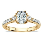 Cushion-Cut Created White Sapphire 3-Stone Promise Ring 1.27 TCW in 18k Gold over Sterling Silver