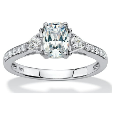 Cushion-Cut Created White Sapphire 3-Stone Promise Ring 1.27 TCW in Platinum over Sterling Silver