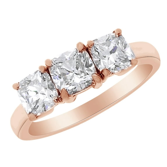 AFFY Cushion Cut Cubic Zirconia Three Stone Band Ring in 14k Rose Gold Over Sterling Silver (1.67 Cttw) Size - 7