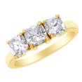 thumbnail image 1 of AFFY Cushion Cut Cubic Zirconia Three Stone Band Ring in 14k Yellow Gold Over Sterling Silver (1.67 Cttw) Size - 10.5, 1 of 1
