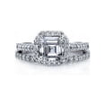 thumbnail image 1 of Cushion Cut Cz Sterling Silver 2-Pc Ring Set Clear Halo Matching Wedding Carved, 1 of 4